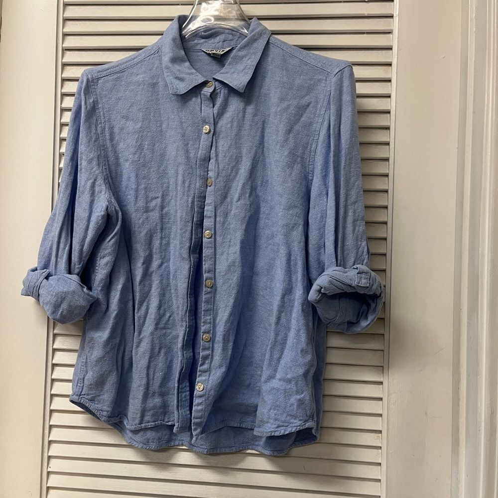Orvis ✨womens Light Blue Casual Button-Down Shirt large linen